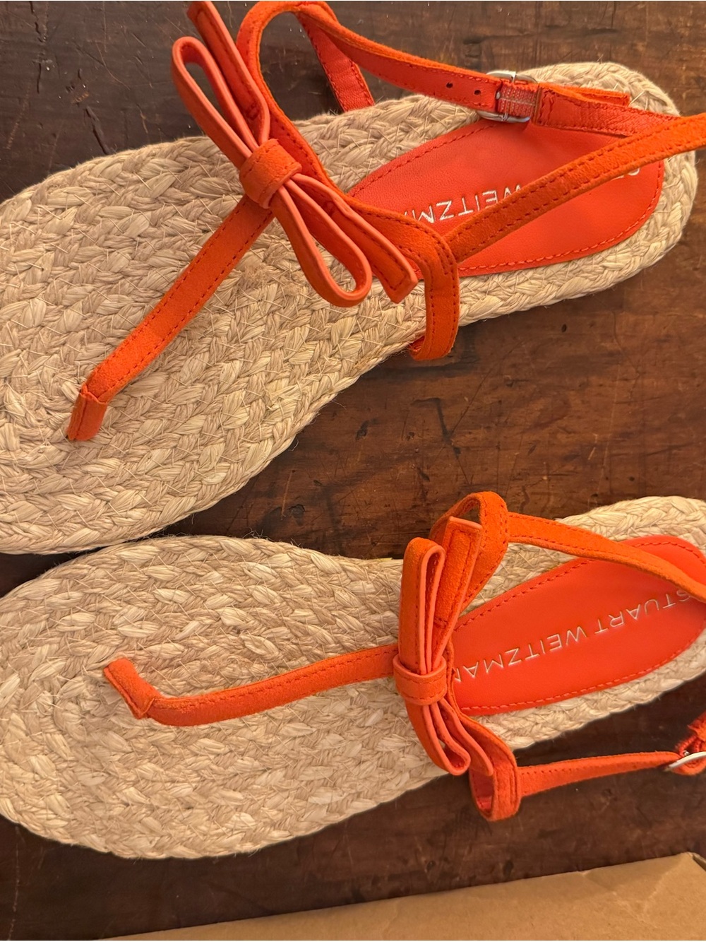 Stuart Weitzman Orange Bow Espadrille Sandals